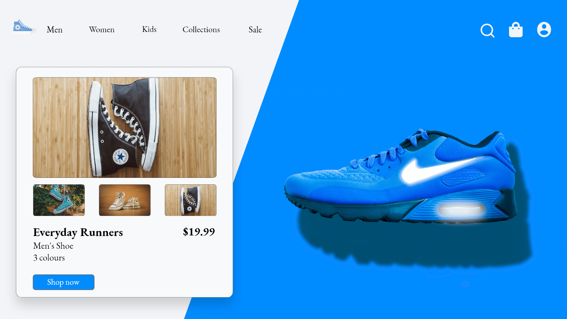 landing page for some shoe shop